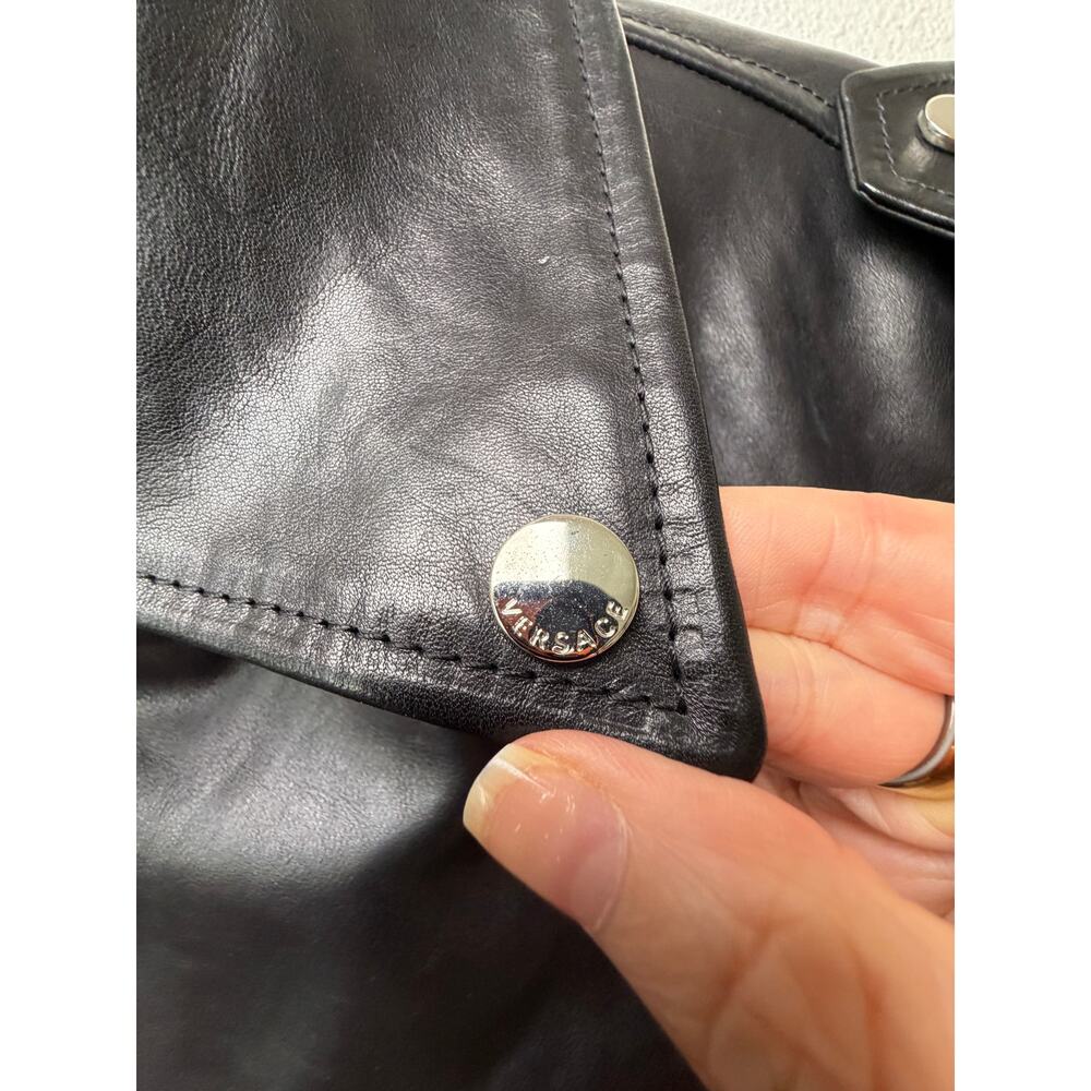 Versace Black Leather Moto Biker Jacket Men L - Picture 6 of 16